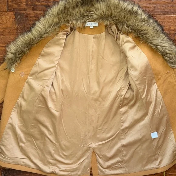 Ivy City Co Kids Sloane Camel Tan Peacoat with Removable Faux Fur Collar, 9/10 - Picture 4 of 13